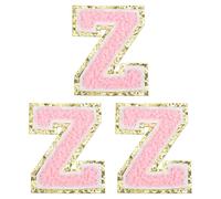 QUARKZMAN 3 Piezas Parches De Letras Chenille 5.5cm/2.17" Letra Z Aplicación Bordada De Letras Aplicación Pequeña De Letras A-Z Para DIY Ropa Zapatos Bolsos Gorros Rosa
