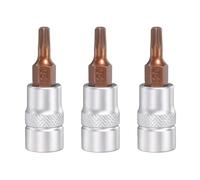 QUARKZMAN 3 Piezas T20 Punta Torx Con Enchufe Cuadrado De 1/4" Sistema Métrico S2 Y Acero CR-V Llave De Trinquete Industrial Bits Plateados Y Rojos