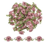 QUARKZMAN 30 Pcs Moños Mini Cinta Rojo Cuero Rosas 5/8" x1-3/16 Pequeños Lazos de Raso Rosas para Aplicaciones de Costura Manualidades Flores Artificiales Pequeñas