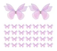 QUARKZMAN 30 Piezas De Mariposas De Organza 1.2" x 1.8" Pulgadas Aplicaciones De Encaje De Doble Capa Para Bordado En Tela Accesorios Para Cabello DIY Bodas Vestidos Morado