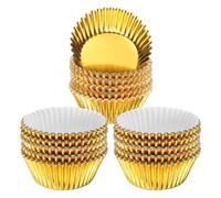 QUARKZMAN 300pcs Moldes para Magdalenas, Mini Forro Antiadherente para Cupcakes Envoltorios de Aluminio Papel Decoración de Tartas para Hogar Boda Aniversario Fiesta Pastelería, Dorado