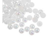 QUARKZMAN 300pcs Perlas Planas de 8mm de Plástico ABS Media Esfera Imitación Perlas Cuentas para Manualidades DIY Decoración de Zapatos Ropa Boda Foto Marco Navidad, Blanco Brillante