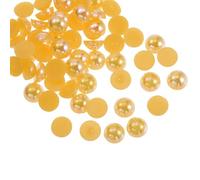 QUARKZMAN 300pcs Perlas Planas de 8mm de Plástico ABS Media Esfera Imitación Perlas Cuentas para Manualidades DIY Decoración de Zapatos Ropa Boda Marco de Fotos Navidad, Dorado Amarillo