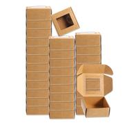 QUARKZMAN 32 Cajas de Embalaje de Jabón de 2.6x2.6x1.2 Pulgadas Caja de Jabón de Kraft con Ventana Mini Caja de Regalo para Envoltura de Panadería Dulces Joyería (Cuadrada, Marrón)