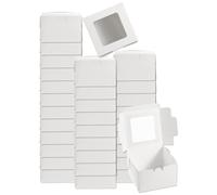 QUARKZMAN 32 Cajas de Embalaje de Jabón de 3.9x3.9x2.6 Pulgadas Caja de Jabón de Kraft con Ventana Mini Caja de Regalo para Panadería Dulces Joyería (Cuadrada, Blanca)