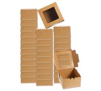 QUARKZMAN 32 Cajas de Embalaje de Jabón de 3.9x3.9x2.6 Pulgadas Caja de Jabón de Kraft con Ventana Mini Caja de Regalo para Envoltura de Panadería Dulces Joyería (Cuadrada, Marrón)