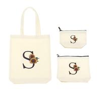 QUARKZMAN 3pcs Bolsa Lona Inicial Girasol Lindo Para Mujer 3 Tamaños Bolsas Reutilizables Con Letra S Personalizada Para Regalos Boda Para Hermanas Damas Honor Playa Maestra Compras