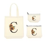 QUARKZMAN 3Pcs Bonitas Bolsas De Lona Inicial Girasol Para Mujer 3 Tamaños Bolsas Reutilizables Con Letra C Personalizadas Para Regalos De Boda Damas De Honor Hermana Maestra Compras Playa