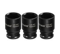 QUARKZMAN 3Pcs Bussola Ad Impatto Piana A 6 Punte 1/4 Pollice Attacco 12mm Metrica Standard Bussola Acciaio Cr-Mo Albero Asso Dado Esagonale Bullone Bussola Per Riparazione Auto Macchina
