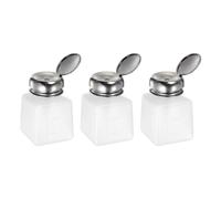 QUARKZMAN 3Pcs Dispensadores de Alcohol de Disolvente 100 ml (3.4 Oz) de Empuje Botella de Bomba de Dispensador de Líquido con Tapa de Acero Inoxidable, Blanco