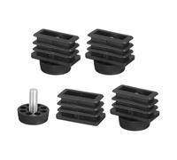 QUARKZMAN 4 Juego de Patas Niveladoras, 20x40mm Pata de Mueble Ajustable de Plástico para Nivelar Tubo Rectangular Insertar Deslizadores Atornillables Ajuste Agujero 20mm, Negro