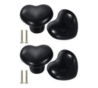 QUARKZMAN 4 Paquetes de Pomos de Cerámica, Tiradores de Cajón en Forma de Corazón, Pomos Decorativos con Tornillo M4 x 25mm para Armario, Armario, Negro