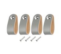 QUARKZMAN 4 Paquetes de Tiradores de Cuero, Pomos de Cuero de Orificio Único para Muebles, Tiradores de Cajones con Tornillos para Cómodas, Armarios, Cocinas, Gris/Plata