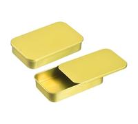 QUARKZMAN 4 Pcs Caja De Metal De Estaño, 3.1x2x0.6 Pulgadas Caja Rectangular Vacía Con Tapa Deslizante, Caja Mini Portátil Para cosméticos Manualidades, Dorado
