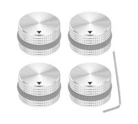 QUARKZMAN 4 Pcs Perillas Potenciómetro Aluminio 1/4" (6mm) Perillas Control Volumen Audio 15.5mm x 25mm Perillas Potenciómetro Tipo Tornillo Con Anillo Goma Blanco Gris Y Llave Plateado