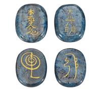 QUARKZMAN 4 Piedras De Chakra Grabadas Con Símbolos Reiki, Cristales De Sanación Reiki De Lapislázuli Piedras Preciosas 7 Piedras De Cristal De Chakra Piedras Pulidas Para Palma