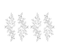 QUARKZMAN 4 Piezas Aplicaciones De Encaje De Flores Bordado 3D Parches De Lentejuelas Adorno Para Coser Complementos Para Vestido De Novia Ropa DIY Manualidades Decoración Plata (24cm)