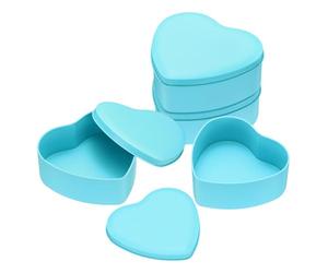 QUARKZMAN 4 Piezas De Cajas De Metal En Forma De Corazón Botes De Caramelos Vacíos Con Tapas Contenedores De Almacenamiento Para Regalos De Bodas Velas De Azul (12.5x11.5x4.5cm)