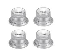 QUARKZMAN 4 Piezas De Perillas Métricas Tipo Sombrero De Copa, Juego De 2 Perillas De Volumen Y 2 De Tono Para Guitarra Eléctrica Y Bajos Con Ejes Divididos, Plateadas Con Tapa Plateada