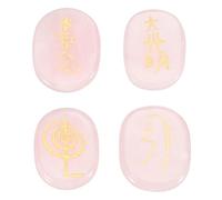 QUARKZMAN 4 Piezas De Piedras De Chakra Grabadas Con Símbolos De Reiki, Cuarzo Rosa Cristales De Sanación Reiki Piedras Preciosas 7 Piedras De Cristal De Chakra Piedras Pulidas Para Palma