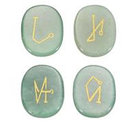 QUARKZMAN 4 Piezas De Piedras De Chakra Grabadas Con Símbolos De Reiki, Piedra De Aventurina Verde Cristal De Sanación Reiki Piedras De Cristal De 7 Chakras Piedra Pulida Para Palma