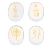 QUARKZMAN 4 Piezas De Piedras De Chakra Grabadas Con Símbolos De Reiki, Piedras De Chakra De 7 Cristales De Sanación De Reiki De Opalita Piedras De Palma Pulidas Para Aliviar La Ansiedad