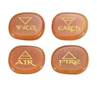 QUARKZMAN 4 Piezas De Piedras De Chakra Grabadas Con Símbolos De Reiki, Piedras De Cristal De Aventurina Roja Para Sanación Con Reiki, Piedras De Cristal De 7 Chakras Pulidas Para Palma