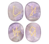 QUARKZMAN 4 Piezas De Piedras De Chakra Grabadas Con Símbolos Reiki, Amatista Cristal De Sanación Reiki Gema Piedras De Cristal De 7 Chakras Piedra De Palma Pulida Para Aliviar La Ansiedad