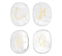 QUARKZMAN 4 Piezas De Piedras De Chakra Grabadas Con Símbolos Reiki, Cuarzo Transparente Piedra Preciosa De Sanación Reiki 7 Piedras De Cristal De Chakra Piedras Pulidas Para Palma