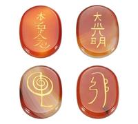 QUARKZMAN 4 Piezas De Piedras De Chakra Grabadas Con Símbolos Reiki, Piedras De Ágata Roja Cristales De Sanación Reiki Piedras Preciosas 7 Piedras De Cristal De Chakra Piedras Pulidas