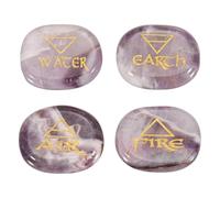 QUARKZMAN 4 Piezas De Piedras De Chakra Grabadas Con Símbolos Reiki, Piedras De Cristal De Amatista Para Sanación Reiki, Gemas De Cristal De 7 Chakras, Piedras Pulidas Para Palma