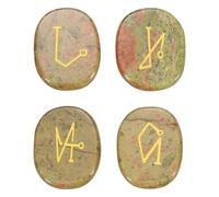 QUARKZMAN 4 Piezas De Piedras De Chakra Grabadas Con Símbolos Reiki, Piedras De Cristal De Chakra 7 De Jaspe Verde Para Aliviar La Ansiedad Piedra De Palma Pulida Para Sanación Reiki