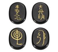 QUARKZMAN 4 Piezas De Piedras De Chakra Grabadas Con Símbolos Reiki, Piedras De Obsidiana Negra De Cristales De Sanación Reiki Piedras De Chakra 7 Piedras Pulidas Para Palma
