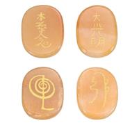 QUARKZMAN 4 Piezas De Piedras De Chakra Grabadas Con Símbolos Reiki, Piedras Reiki De Aventurina Roja Cristales De Sanación 7 Piedras De Chakra Piedras Pulidas Para Palma