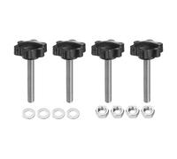QUARKZMAN 4 Piezas De Pulsadores De Sujeción Estrella Con Tuercas Y Arandelas, M8 X 55 Mm Métrico 304 Acero Inoxidable Roscado Macho 38 Mm Cabeza De Plástico 6 Estrellas, Pulsadores Manuales