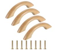 QUARKZMAN 4 Piezas de Tiradores de Cajón de Madera, Separación de Orificio en Forma de Puente de 64 mm/2.5" Tiradores de Cajón de Madera de Haya para Armarios de Cocina, Cajoneras y Muebles