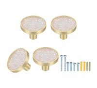 QUARKZMAN 4 Piezas De Tiradores De Gabinete Dorados 32mm Tiradores Decorativos Redondos Para Gabinetes De Cocina Con Tornillos Tiradores De Cajón Para Armario Cómoda Ropero Blanco Diamante