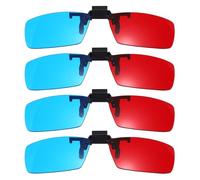 QUARKZMAN 4 Piezas Gafas 3D De Clip Rojo Azul/Cian, Gafas 3D Anaglifo con Marco Cuadrado Colgante para Cine Juegos TV Fotos Proyector