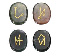 QUARKZMAN 4 Piezas Piedras De Chakra Grabadas Con Símbolos Reiki, Ágata India Piedra De Sanación Reiki Cristal De Gema 7 Piedras De Chakra Piedras Pulidas Para Palma Para Aliviar La Ansiedad