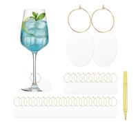 QUARKZMAN 40 Pcs Encantos Para Copas Con Anillos Etiquetas Identificadoras Para Bebidas Llaveros Acrílicos En Blanco Con Marcador Dorado Para Copas Bodas Fiestas Cumpleaños Manualidades DIY
