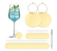 QUARKZMAN 40 Piezas De Dijes Para Copas De Vino Con Anillas Etiquetas Identificadoras Para Copas Llaveros Acrílicos En Blanco Con Marcador Dorado Para Copas De Vino Bodas Fiestas Cumpleaños