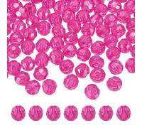 QUARKZMAN 400 Pcs Cuentas Acrílicas Redondas Facetadas De 8mm Cuentas Espaciadoras De Cristal Sueltas Para Pulseras Collares Llaveros Manualidades DIY Fabricación De Joyería Rojo Rosa