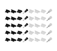 QUARKZMAN 40uds Teléfono Puerto Conducto Cubierta 4 Tipos Enchufes Silicona Tapas, USB Tipo C/Micro USB/3,5mm Audio Auriculares Conector, Negro/Blanco
