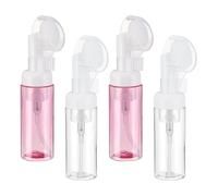 QUARKZMAN 4pcs 60ml Botella de Espuma con Cepillo, Dispensador de Bomba de Limpiador Facial con Cepillo de Masaje de Plástico Transparente para Jabón Champú Gel Viaje, Transparente/Rojo