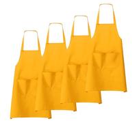QUARKZMAN 4pcs Delantal De Pechera 70x60cm Para Restaurante Cocina No Ajustables Lavables A Máquina De Chef Con 2 Bolsillos Para Cocinar BBQ Pintura Dibujo Manualidades, Amarillo