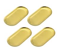 QUARKZMAN 4uds Inoxidable Acero Decorativas Bandejas, Baño Bandejas, Cosméticos Maquillaje Bandejas, Pequeñas Servir Bandejas para Velas Postre Bandeja(Oro, 7 x 3.3 Pulgada)