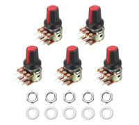 QUARKZMAN 5 Juegos WH148 B100K Ohm Kit De Potenciómetro, Potenciómetro Rotatorio Lineal De Doble Conicidad De 6 Pines Para Control De Volumen De Audio Con Tuerca, Eje De 15 Mm, Rojo