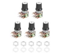 QUARKZMAN 5 Juegos WH148 B1M Ohm Kit Potenciómetro 6 Pines Eje Dividido Lineal Rotativo Doble Cono Potenciómetro Audio Con Perilla Tuerca Arandela Para Control De Volumen Eje.