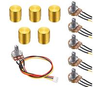 QUARKZMAN 5 Juegos WH148 B2K Ohm Potenciómetro Kit, 3 Pasadores Variable Resistencias Simples Lineales Rotativo Potenciómetro con 20cm Cable, Dorado Giratorias Perillas
