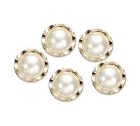 QUARKZMAN 5 Pcs 34L Botones De Perla Falsa Dorados Y Blancos 21mm 7/8" Diámetro 0.59" Gruesos Botones Redondos De Plástico Para Costura Reemplazo Artesanía Cierre Para Manualidades Estilo M